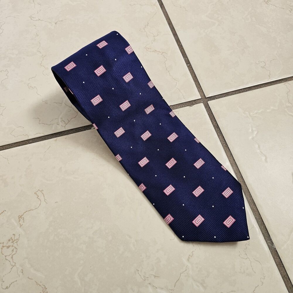 Hickey Freeman 100% Silk Purple Geometric Jacquard Repp Tie Hand Made USA EUC